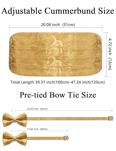 Image of Paisley Floral Tuxedo Cummerbund Bow Tie Pocket Square Set for Men