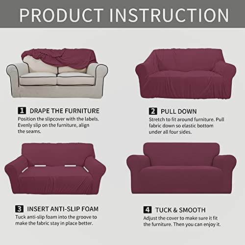 Image of Easy-Going Stretch Oversized Loveseat Slipcover 1-Piece Sofa Cover Furniture Protector Couch Soft with Elastic Bottom for Kids Polyester Spandex Jacquard Fabric Small Checks ASH Rose