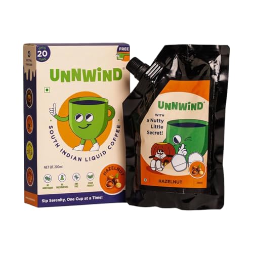 Image of Unnwind Hazelnut South Indian Liquid Brew 200ml | Chicory-Free Extract | No Added Sugar, No Preservatives | Vegan Friendly | Makes Up to 20 Cups | Rich & Nutty Flavoured Concentrate