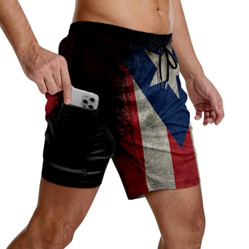 Mens Swim Trunks with Compression Liner 9 Inch Inseam Quick Dry Board Shorts