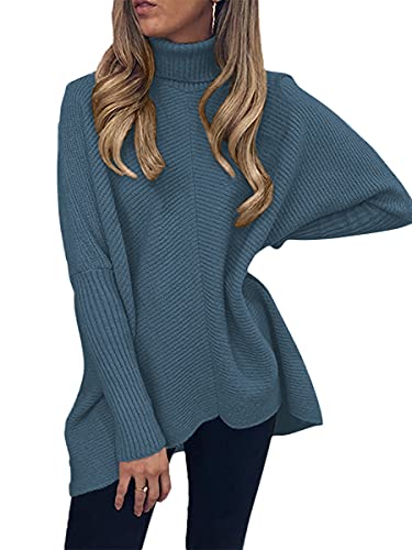 Image of ANRABESS Womens Casual Fall Sweater Turtleneck High Neck Batwing Sleeve Oversized Sweater Dress