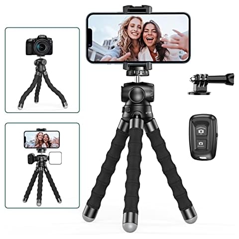 ATUMTEK 2 Height Adjustment Phone Tripod w Cold Shoe Mount & 1/4” Screw Extension, Flexible Tripod Stand with Remote and Clip for Smartphones GoPro Action Camera Micphone Fill Light - 9.4 inches Cover