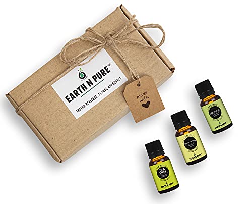Image of Earth N Pure Eucalyptus, Rosemary & Tea tree Essential Oils | Pack Of 3 (15 ml each) | 100% Pure, Undiluted, Natural And Therapeutic Grade - Perfect for Aromatherapy, Skin Therapy & More