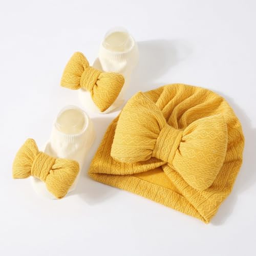 Turban Hat Newborn Baby Hat with Socks Set Knitted Baby Hat with Socks Stylish Turban Hat with Short Tube Socks4