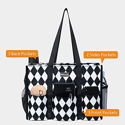 Image of TOPDesign Utility Water Resistant Tote Bag with 13 Pockets, Top Zipper Closure & Thick Bottom Support, for Working Women