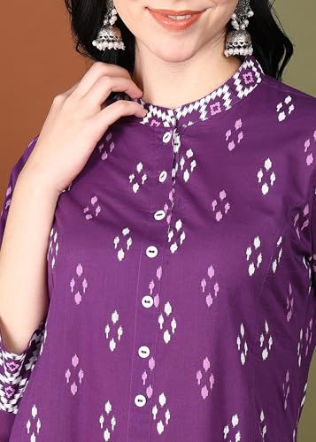 Image of Yash Gallery Women's Cotton Relaxed Fit A Line Rayon & Cambric Zig-Zag Printed A-Line Kurta