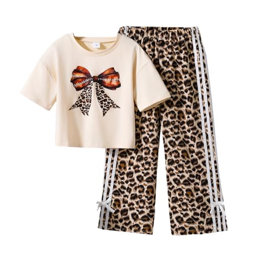 Ensembles été Enfant Fille 8-13 ans Tailleur Pantalon Léopard et Tee Shirt Manche Courte Ado Fille Ample Pas Cher Confortable Mignon Habillée a la Mode...