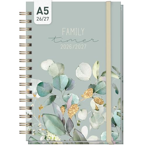 Häfft Family-Timer Familien-Planer 2026 2027 A5 Minty Leaves
