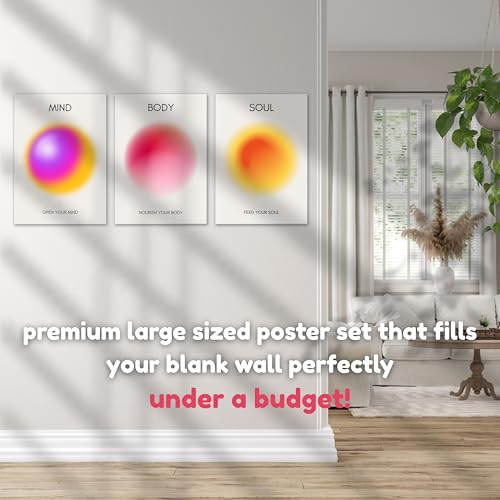 Image of Yellow Town MIND BODY SOUL Art Prints Pack of 3 Premium A3 Posters with Wall Friendly Adhesive for Bedroom, Living Room, Office and Study Desk Wall, Hostel and Dorm Decor 300 GSM Mind Body Soul