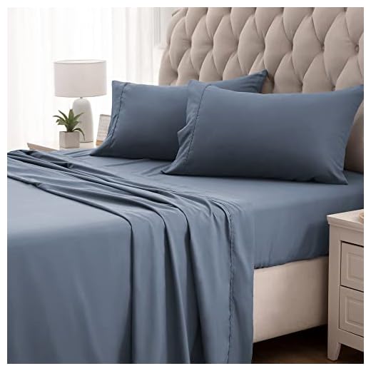 SLEEP ZONE Super Soft Cooling Full Size Bed Sheets Set 4 Piece - Easy Care Fitted Flat Sheet & Pillowcase Sets - Wrinkle Free, Fade Resistant, Deep Pocket 16" (Flint Blue, Full)