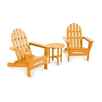 Alternative view of POLYWOOD PWS214-1-TA Classic Folding 3-Piece Adirondack Seating Set, Tangerine