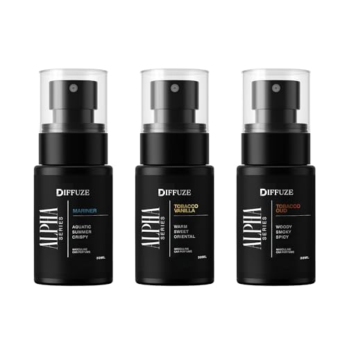 Image of DIFFUZE Alpha Series Luxury Car Perfume for Men | Inspired by Designer Fragrances | Set of 3 (Mariner, Tobacco Vanilla & Tobacco Oud) | Long-Lasting Premium Car Scent | Luxury car perfume
