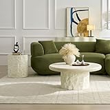 Coffee Table Set of 2, Round Fiberglass Imitation Stone Table Cement Rock Center Table witn Side Table for Living Room Apartment Office, 35.04"&15.75", No Need Assembly