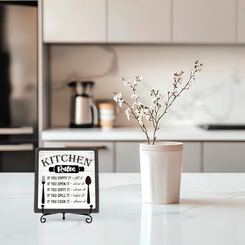 Image of DETIHO Farmhouse Kitchen Decor Wooden Plaque, Above Cabinet Decor, Rustic Wooden Sign with Iron Stand for Home Kitchen Table Shelf Decoration - G03