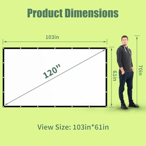 Image of Projection Screen, 4K Movie Projector Screen 16:9 HD Foldable Anti-Crease Portable Projector, Movies Screen for Home Theater Outdoor Indoor Support Double Sided Projection (120in Black)