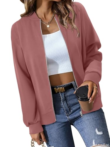 KISSMODA Womens Zip Up Jackets Sweatshirts Long Sleeve Casual Coat Outwear With Pockets2