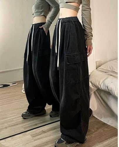 Cargo Pants for Women Men Baggy Jeans High Waisted Wide Leg Drawstring Pants Pants with Pockets Grunge Streetwear3