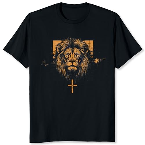 Lion of Judah Shirt Christian Shirts for Men Christian Gifts Cross Graphic Tee Black