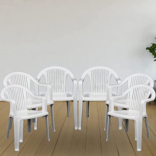 Image of ITALICA Premium Plastic Arm Chair for Home, Office, Living Room /Matte Finish Plastic Outdoor Chair /Patio Chairs for Balcony | Suitable for Indoor & Outdoor (9201, White, Set of 6 Chair, LFS)