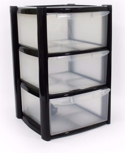 Plastic Storage Drawers - Large - 3 Drawers (Black)