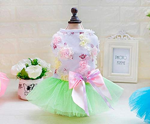 Clopon Dog Cothes for Small Dogs Dress Tutu Dress for Pet Doggie French Bulldog Outfits for Girls Dog Dresses for Cat Green S, Small(4-6lbs)
