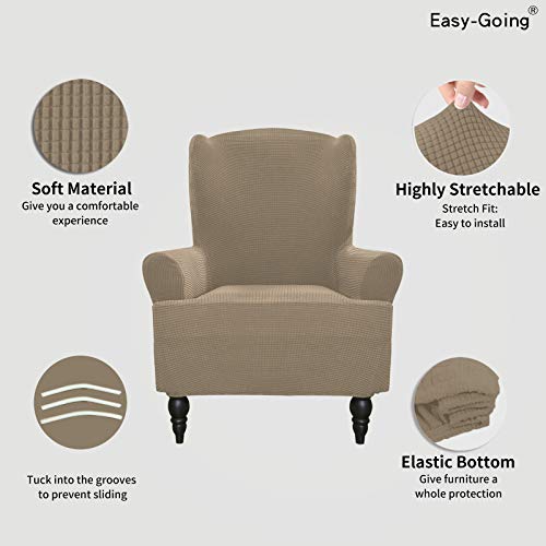 Image of Easy-Going Stretch Wingback Chair Sofa Slipcover Natural | 1-Piece Sofa Cover Furniture Protector Couch Soft with Bottom, Spandex Jacquard