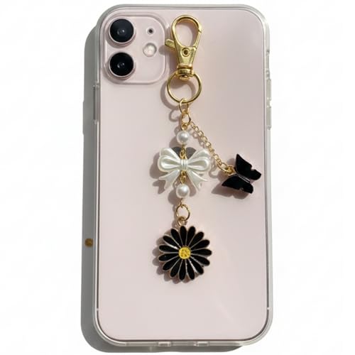 Image of SNOWY SHOP Korean Silver Bow Phone Charm - Cute Heart & Starfish Pendant | Aesthetic Korean Mobile Chain, Bag Hanging & Keychain Jewelry for Girls & Women
