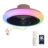 Ventilador De Techo Con Luz Rgb Lampara Con Ventilador Techo Dormitorio App Alexa Ventoinha De Teto Reversible LED Regulable Cambia De Color Silencioso Dormitorio Salón 50cm 6 Velocidades.