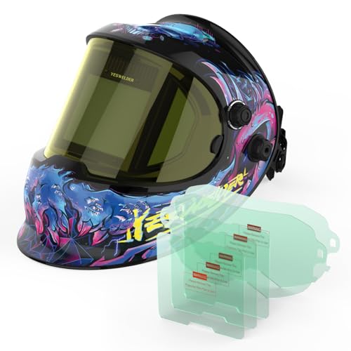Image of YESWELDER Large Viewing True Color Solar Powered Auto Darkening Welding Helmet with SIDE VIEW & Replacement Lens