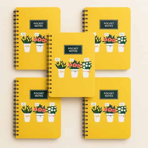 Image of mudrit Pocket Size Notebook, Small Spiral Diary, 120 Plain Pages, 90 GSM ideal for Gratitude List, Daily Goals Planner, To Do List Organiser, Size A6 (Pack of 5 - Yellow)