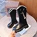 Girls Mid-Calf Boots Fashion Chunky Low Heel Back Zip Pearl Trim Riding Boots PU Leather Hiking Outdoor Combat Shoes