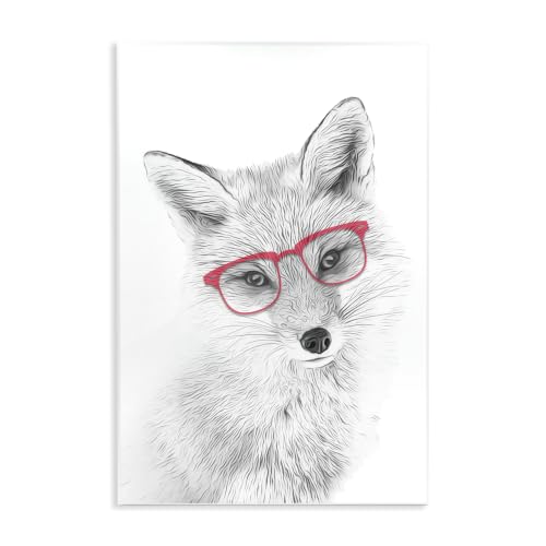 Cute Fox Portrait with Red, 10 x 15 Inch Mounted Print on Wall Plaque