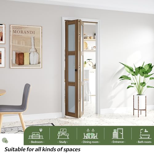 Image of FREDBECK Glass Bifold Door for 28x80 Opening,PVC, Brown Doors for Closet