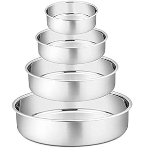P&P CHEF Cake Pan Set – 4”, 6”, 8”, 9.5 4 Piece Round Baking Cake Pans Tin Stainless Steel, Oven/Pot/Dishwasher Safe, Heavy Duty & Non Toxic, Mirror Finish & Easy Clean