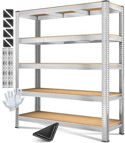 MASKO Schwerlastregal Lagerregal Kellerregal 180x160x60cm 1500kg belastbar 5 verstellbare Ablagen MDF-Platten Regal aus Metall Steckregal Werkstattregal Stahlgestell Garage Werkbank Silber