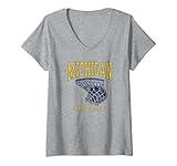 Womens University of Michigan Wolverines U of M Basketball Hoop V-Neck T-Shirt