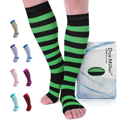 Image of Doc Miller Open Toe Compression Socks 15-20 mmHg for Women & Men, 1 Pair | Toeless Knee High, Wide Calf Stockings, Pregnancy, Varicose Veins, Shin Splints, Swelling, Recovery, Travel, Daily Wear