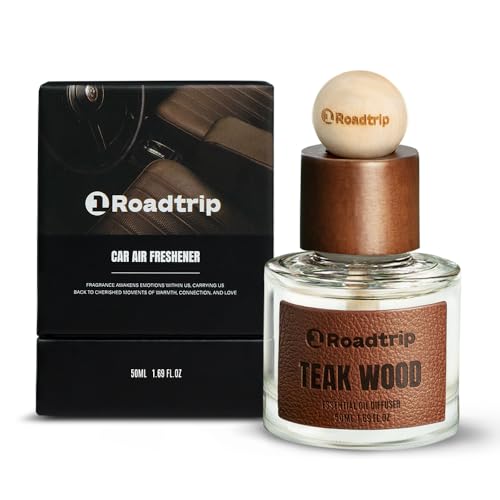 1Roadtrip Car Air Freshener - Long Lasting Aromatherapy Essential Oil Diffuser - Car Cup Holder Accessories for Men & Women - Non Toxic Air Freshener - Teakwood Scent Diffuser 1.69 FL OZ/50ML