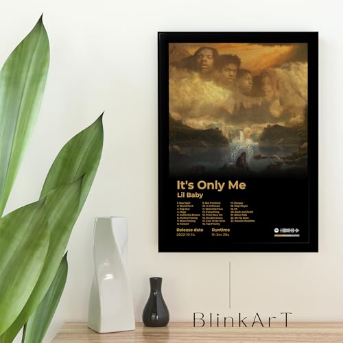 Image of BLINKART lil baby - It's Only Me Wall Photo Frames | Wall Art for Bedroom, Living Room, Studio or Office | Album Cover Print with Spotify Song Link QR Code | Gift for Fans - 8x12 In