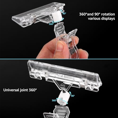 APACALI 50 Stück Kunststoff Drehbare Schilderhalter, Preisschilder Halter, Preisschild Clip, Display Clip Halter, Merchandise Schild Clip, Kunststoff Preisschilder Obst Drehbar