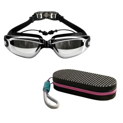 Image of First Lens Swimming Combo - Adult Antifog Swimming Goggles with Portable Protective Case - Silver Goggle + Swimm Case Black