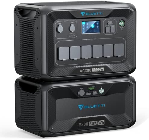 BLUETTI Solar Power Station AC300 & B300 Expansion Battery, 3072Wh LiFePO4 Battery Backup w/ 6 3000W AC Outlets (6000W Peak), 30A RV Output, Modular Power Supply for Home Use, Emergency, Blackout