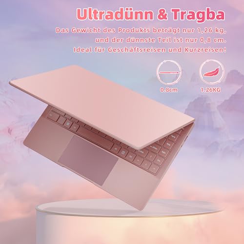 Fsjun 14 Laptop Roségold, Quad-Core Prozessor Celeron J4105 [schneller als N4000 und AMD 3020e], 8GB RAM, 128GB SSD, FHD IPS, HDMI, WLAN, Bluetooth, ultraleichtes und tragbares Notebook für Studenten