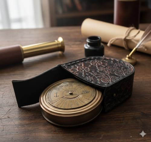 Brújula náutica vintage de latón 100 años con calendario miniatura 4