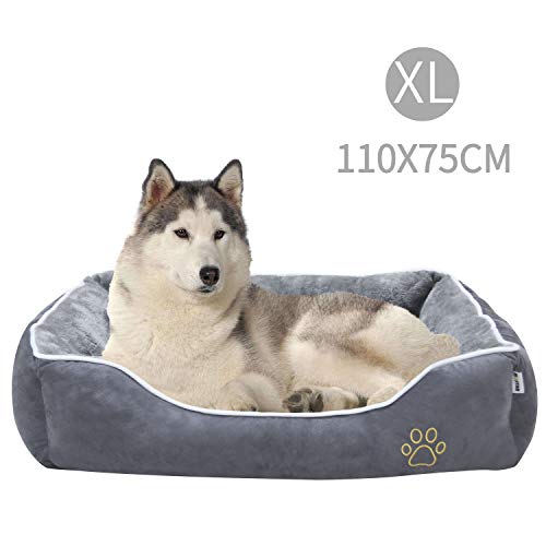 MC Star Cuccia Cuscino Letto per Cani Cucce per Cane Gatti con Fondo Antiscivolo, Cuscino Sfoderabile, Morbido, Facile da Pulire, Grigio 110 x 75cm