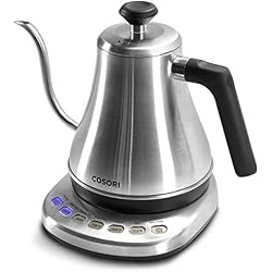 Cosori Gooseneck Electric Kettle with 5 Variable Presets, Pour Over & Coffee maker, 100% Stainless Steel Inner Lid & Bottom, 1200 Watt Quick Heating, 0.8L, Silver