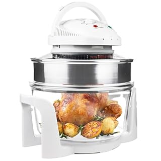 Andrew James Halogen Oven Cooker 12l – 17l 1400W, Glass Air Fryer with Turbo Wash and Included Accessories, Halogen Oven Cooker with Extender Ring & Replacement bulb (WHITE)
