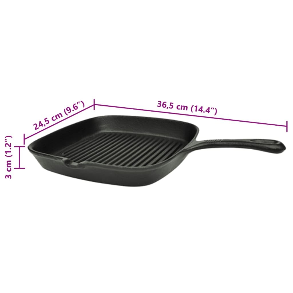 Grillpfanne Gusseisen 24 x 23 cm geriffelt mit Antihaftbeschichtung für Induktion Herd Backofen Grillen fettarmes Braten und Kochen Steakpfanne vielseitige Bratpfanne aus Gusseisen