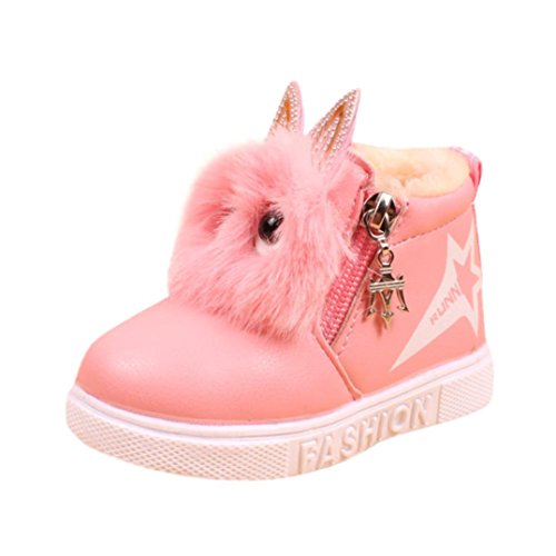 Kids Girls Sneaker Cute Cat Boots Warm Casual Leather Zipper Shoes (3T, Pink)