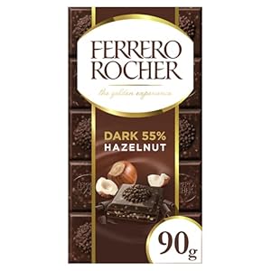 Ferrero Rocher reep pure chocolade en hazelnoot, chocoladerepen, 55 procent pure chocolade met knapperige vulling van hazelnoot en cacao, (90 g)